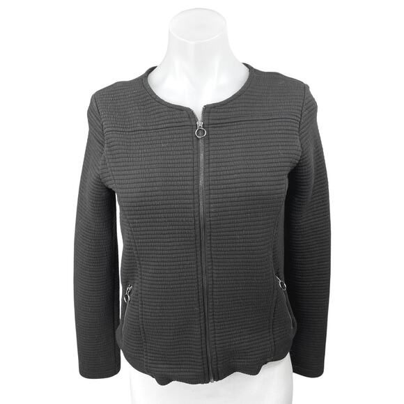 Calvin Klein Women's Black Knit Zip Up Long Sleeve Cardigan Coat Jacket Size XS - Picture 1 of 5